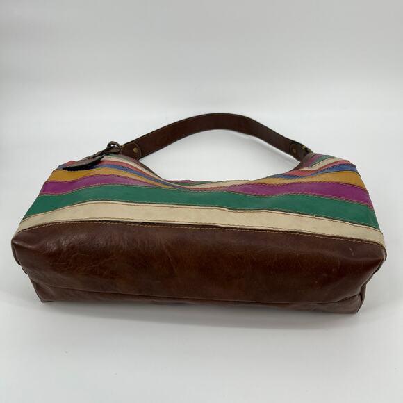 Vintage Y2K Liz & Co Shoulder Bag Vegan Faux Leather Multicolored Striped Brown - Picture 3 of 11